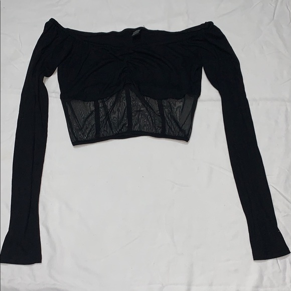 SHEIN Black Off-Shoulder Fitted Crop Blouse - Picture 1 of 3